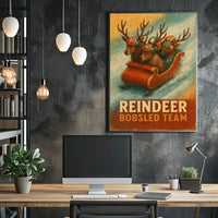 Whimsical Reindeer Bobsled Team Festive Sports Poster