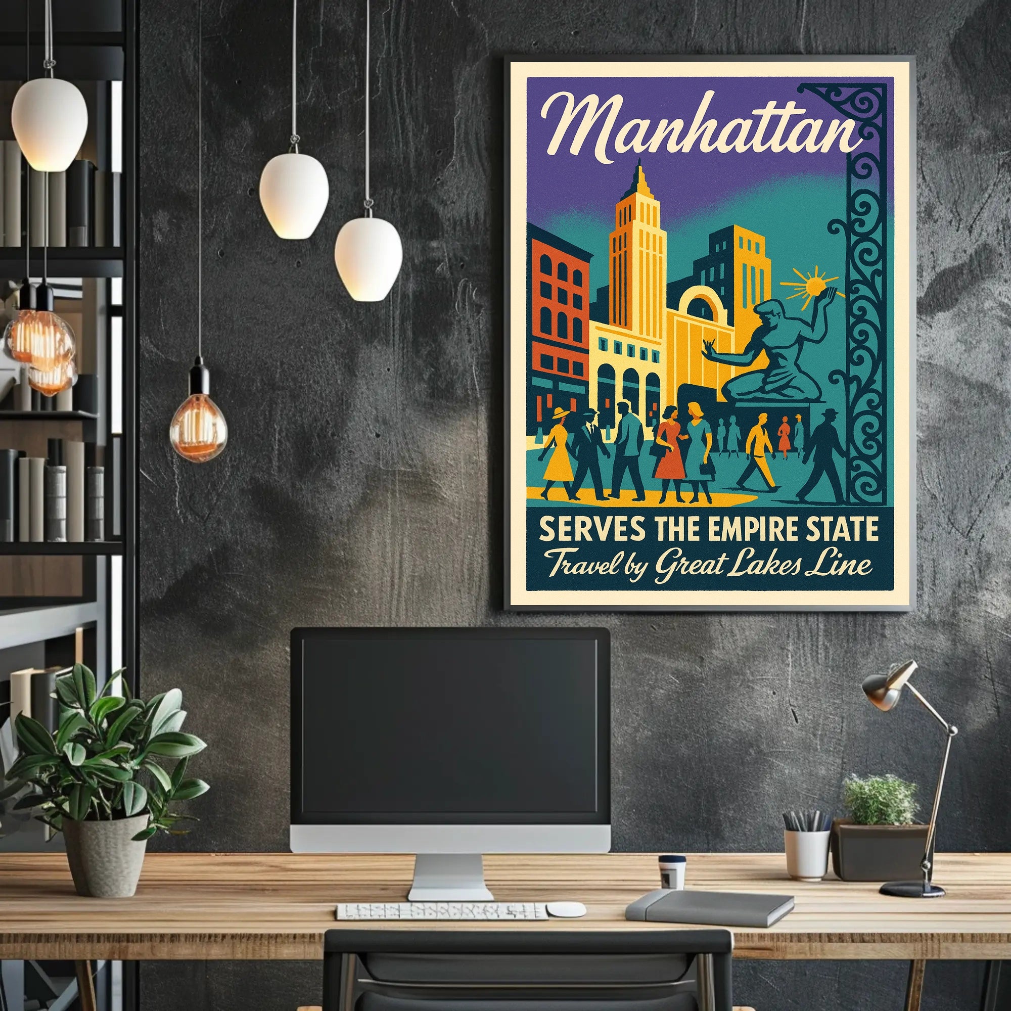 Vibrant Vintage Manhattan Travel Poster Celebrating New York City