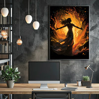 Fiery Empowerment: Abstract Woman in Flames Poster