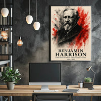 Benjamin Harrison Presidential Watercolor Art Historical Poster