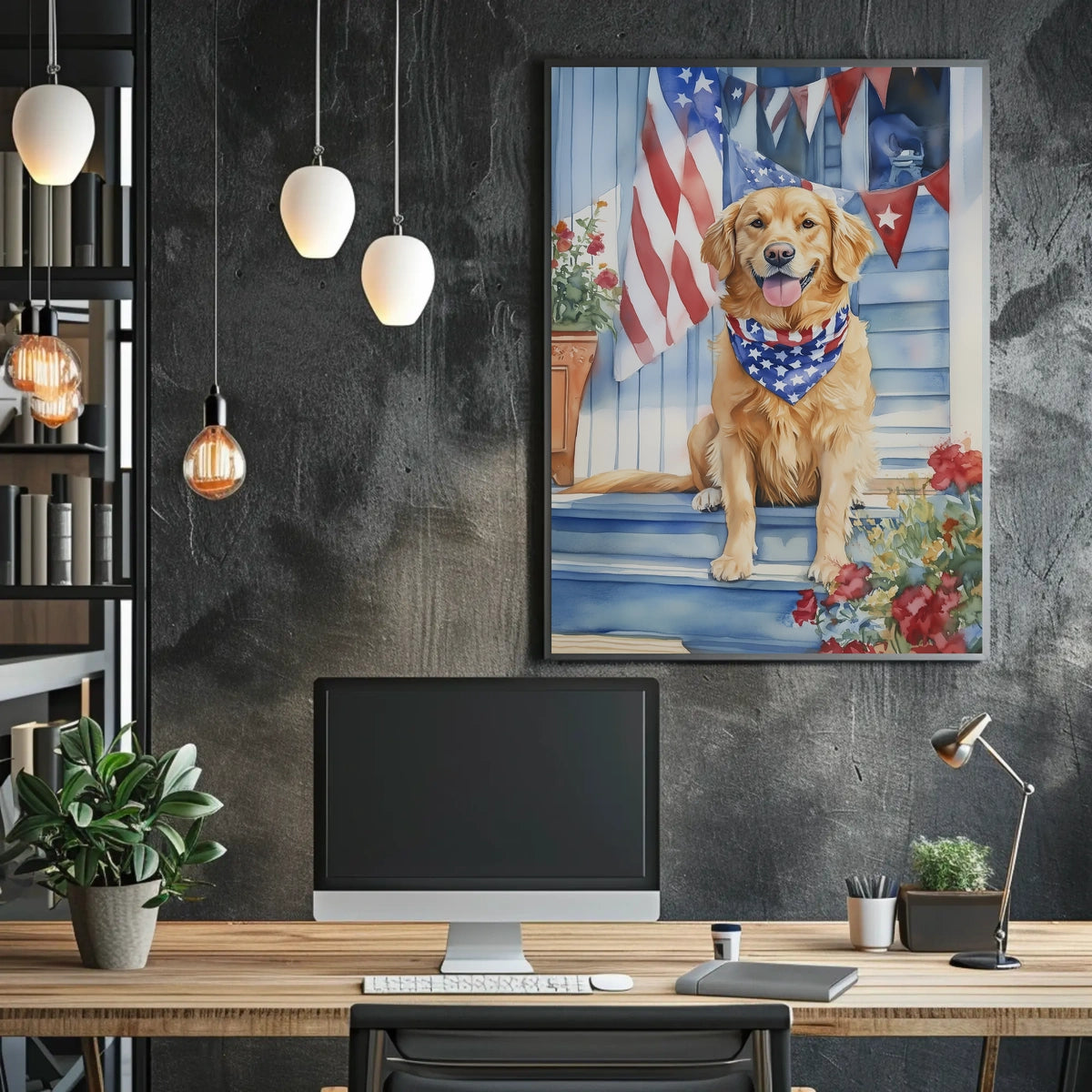 Golden Retriever With American Flag Bandana Poster