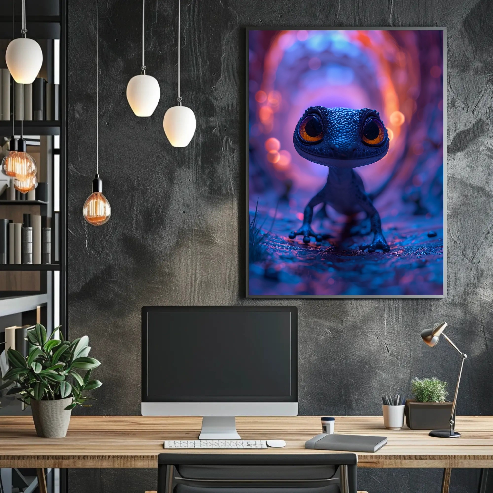 Vivid Gecko in Fantastical Setting Fantasy or Mythology Poster PosterGoat