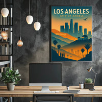 Los Angeles Retro Skyline Travel Poster Art