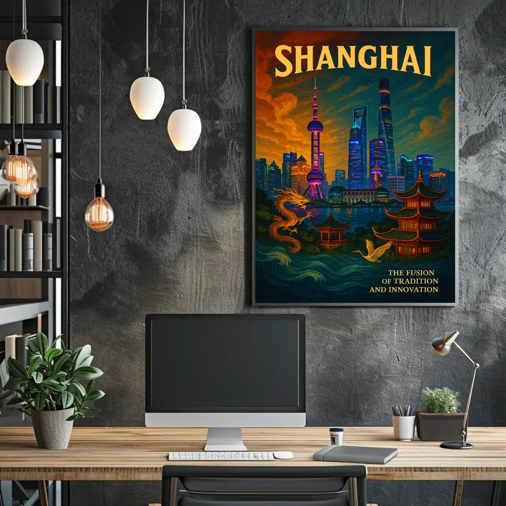 Shanghai's Vibrant Fusion Cityscape Urban or Cityscape Poster PosterGoat
