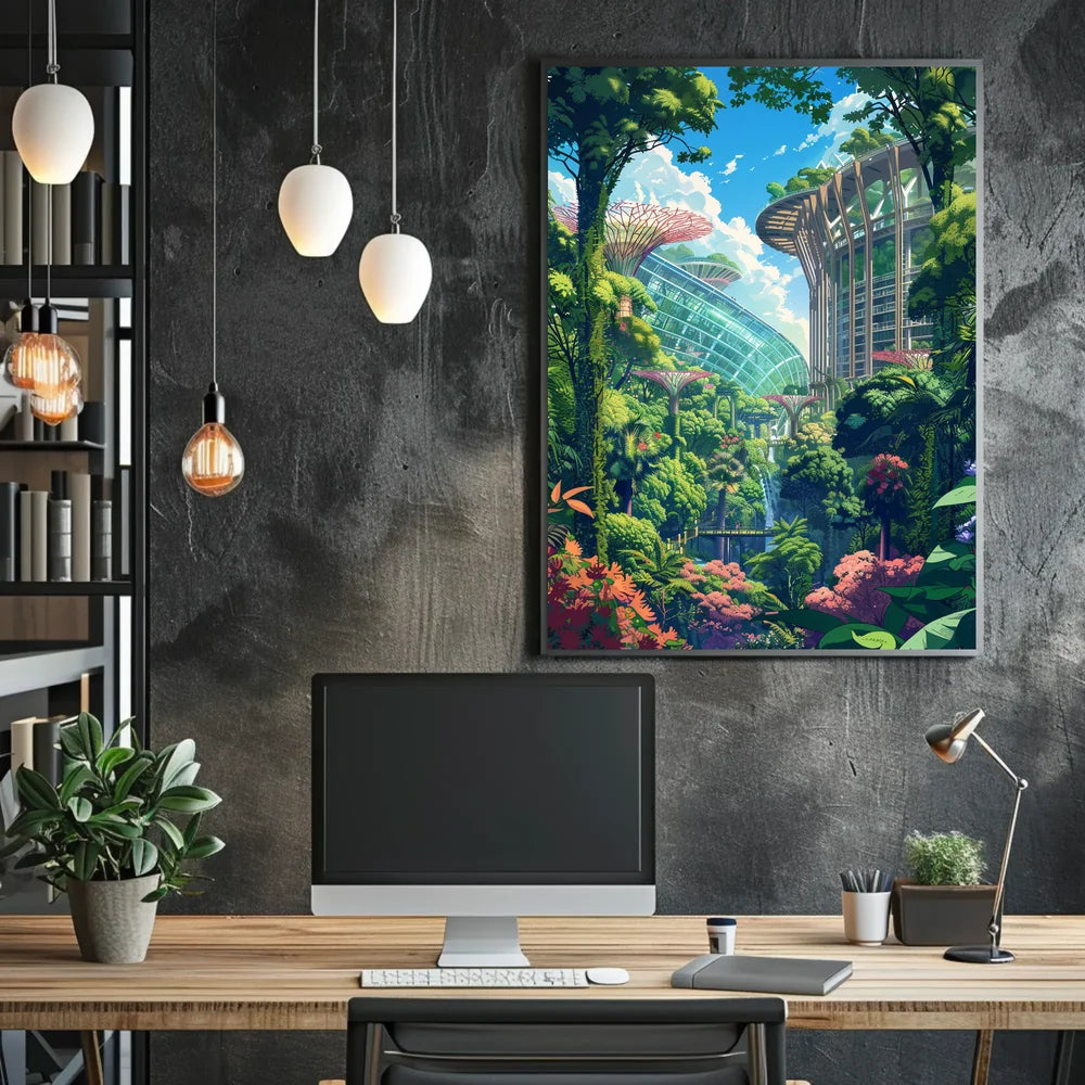 Futuristic Garden Cityscape Poster: Nature Meets Innovation