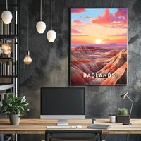 Badlands Sunset at Dusk: National Park Poster