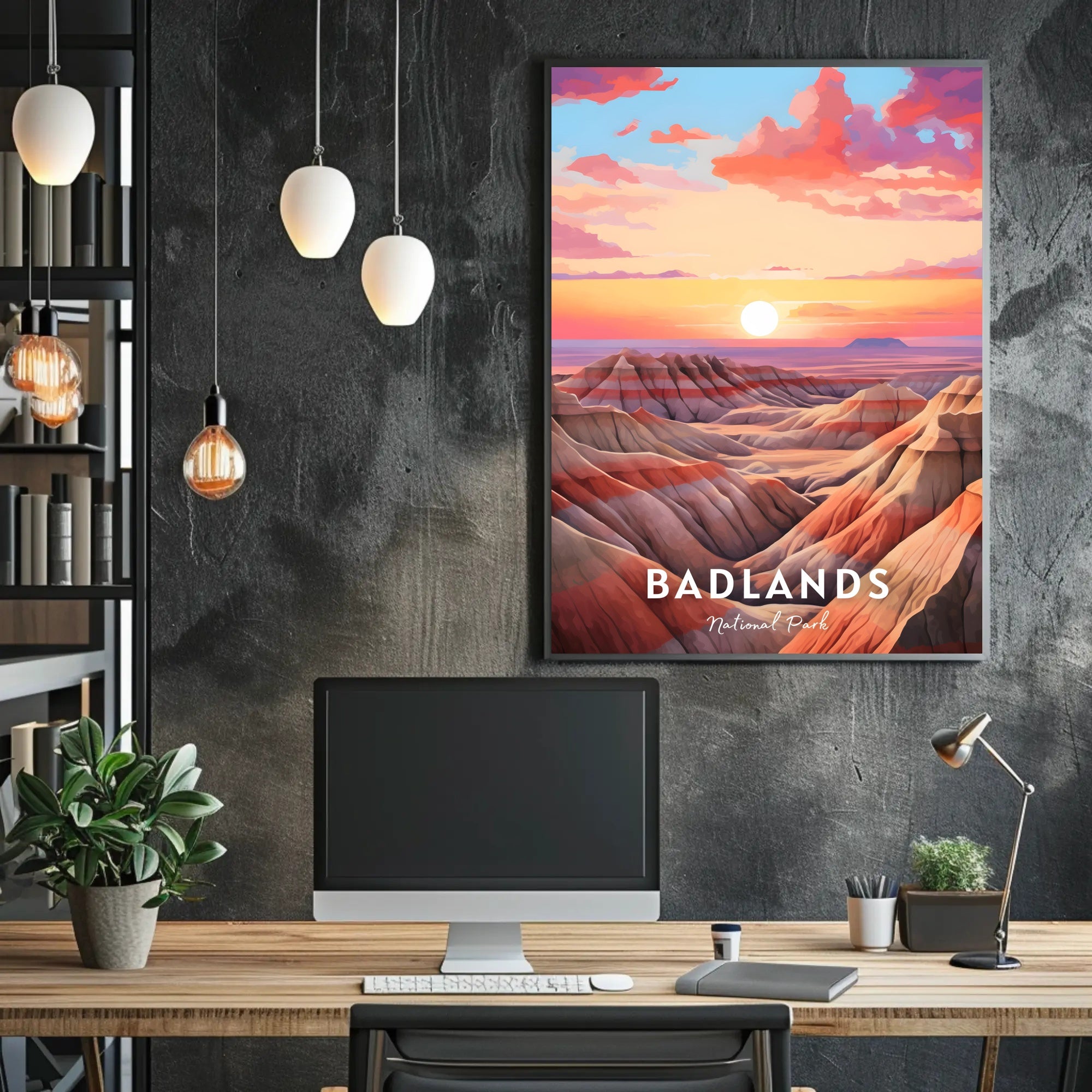 Badlands Sunset at Dusk: National Park Poster