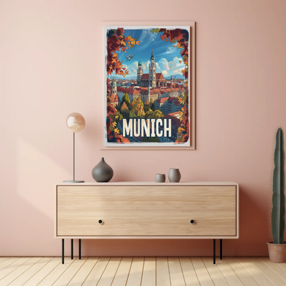 Munich Cathedral Autumn Germany Travel Poster