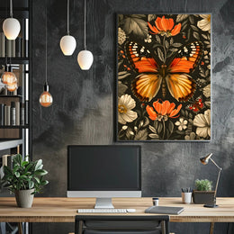 Vibrant Butterfly and Flowers Decorative Animal Poster