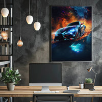 High-Speed Racing Car in Motion Sports Poster