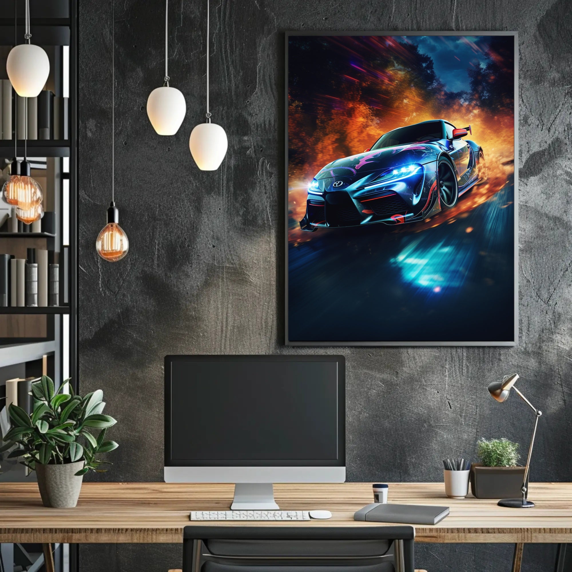 High-Speed Racing Car in Motion Sports Poster