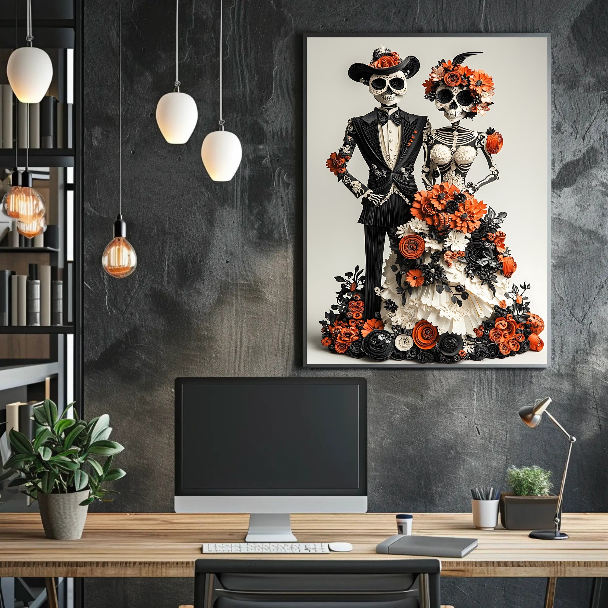 Day of the Dead Skeleton Wedding Art Poster - Cultural or Heritage Poster