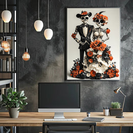 Day of the Dead Skeleton Wedding Art Poster - Cultural or Heritage Poster