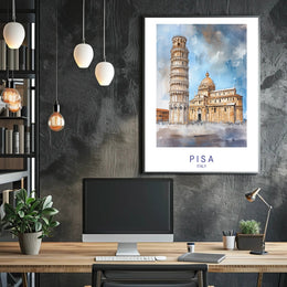 Leaning Tower of Pisa Watercolor Travel Poster PosterGoat
