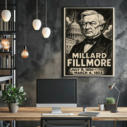 Millard Fillmore 13th President of the United States B & W Comic Sketch Poster