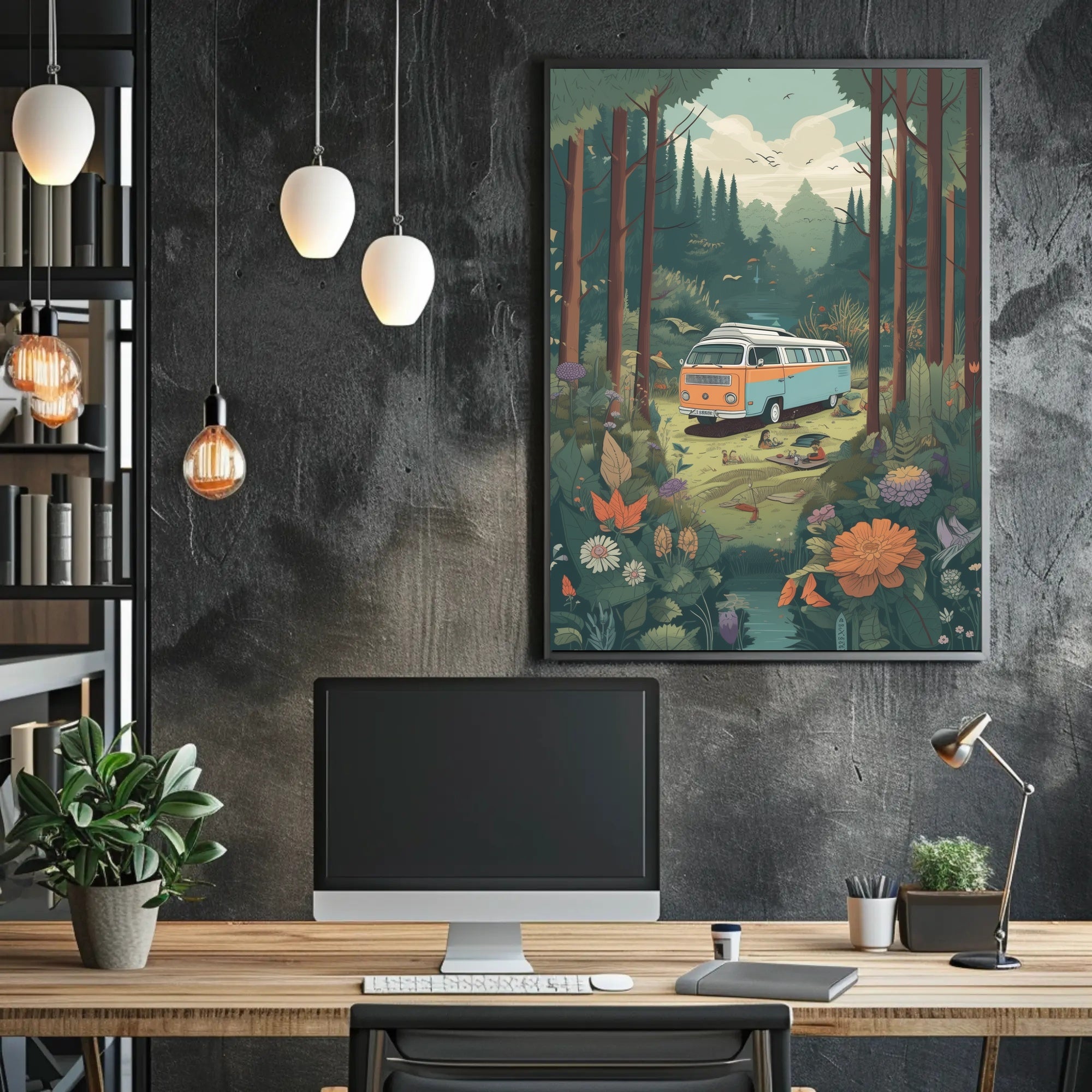 Retro Camper Van Escape Vintage Travel Poster