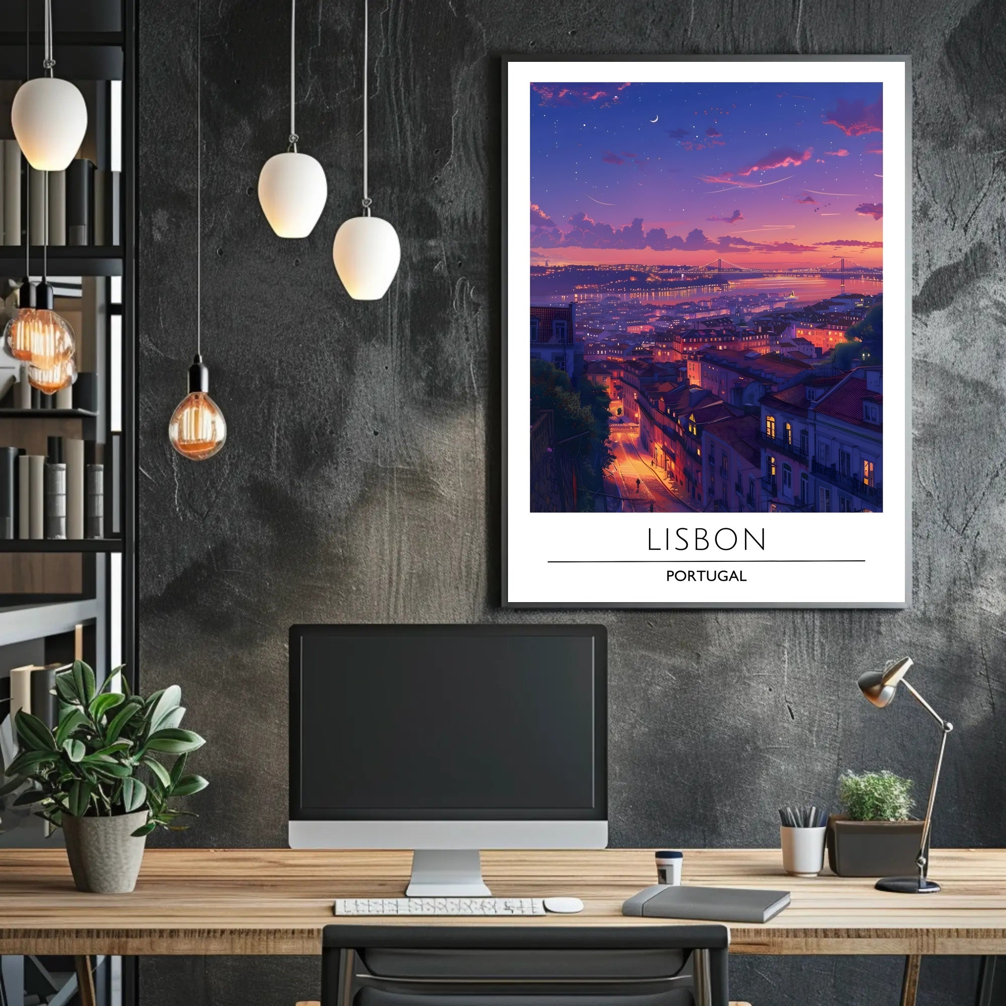 Lisbon Twilight Magic Scenic View Urban or Cityscape Poster