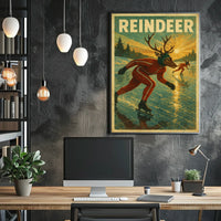 Surreal Reindeer Ice Skating Fantasy Artistic Poster
