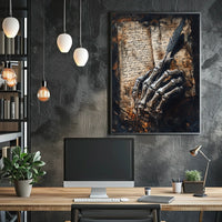 Skeletal Hand with Quill Art Print - Abstract Poster