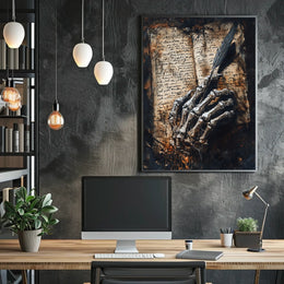 Skeletal Hand with Quill Art Print - Abstract Poster