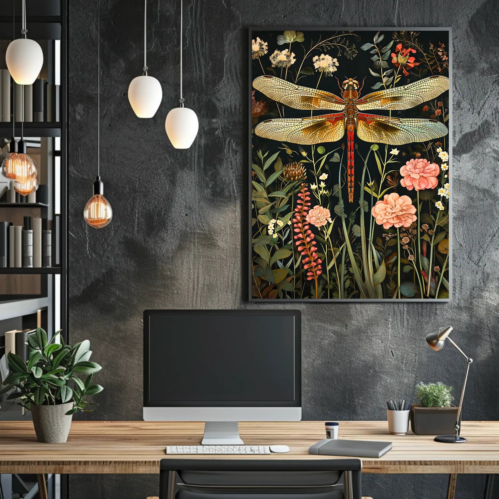 Dragonfly Botanical Art Print - Fantasy or Mythology Poster