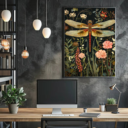 Dragonfly Botanical Art Print - Fantasy or Mythology Poster