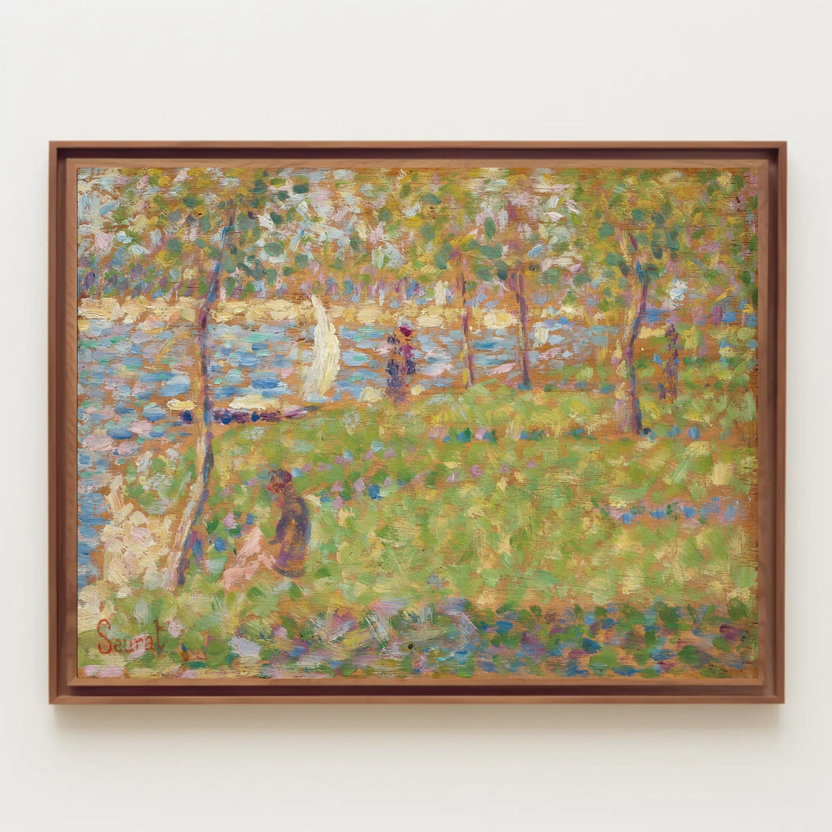 Serene Park Riverscape in Pointillist Style Artistic Poster