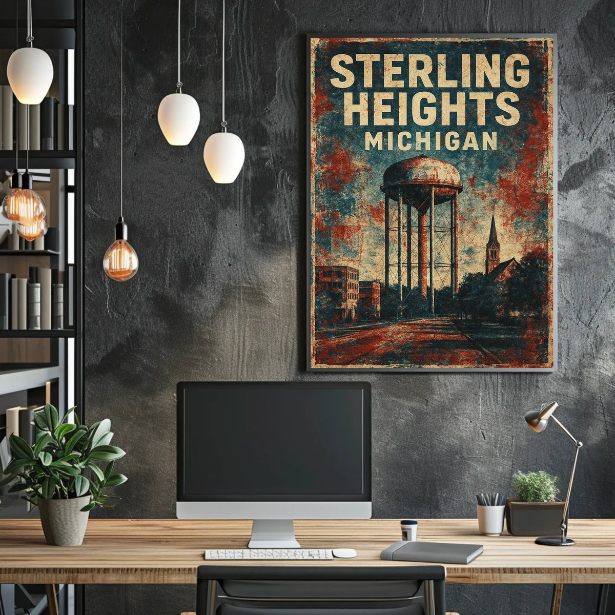 Vintage Sterling Heights Water Tower Retro Poster