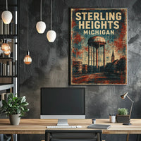 Vintage Sterling Heights Water Tower Retro Poster