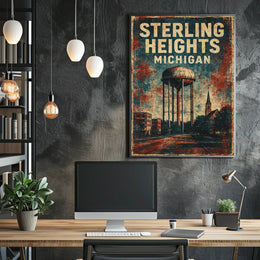 Vintage Sterling Heights Water Tower Retro Poster