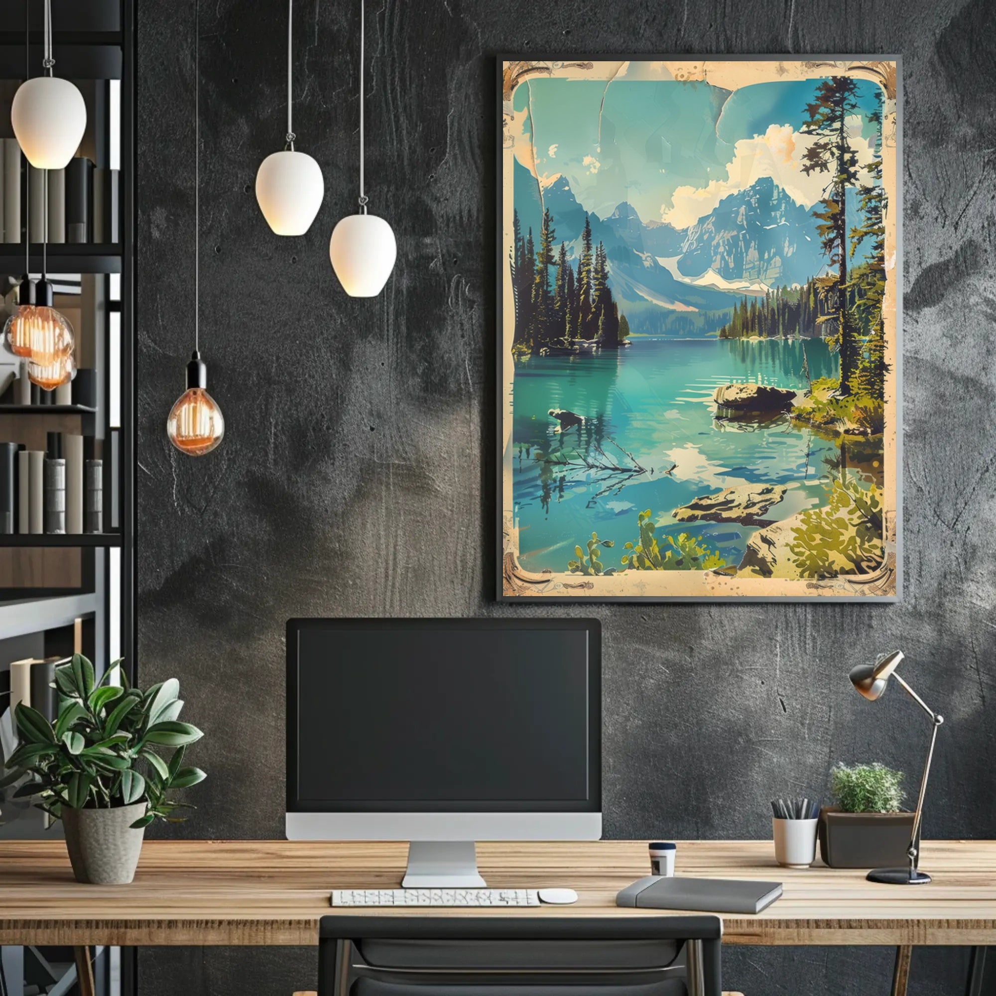 Serene Mountain Lake Travel Poster Landscape Print