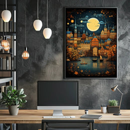 European Charm in Old-World Cityscape Fantasy Travel Poster