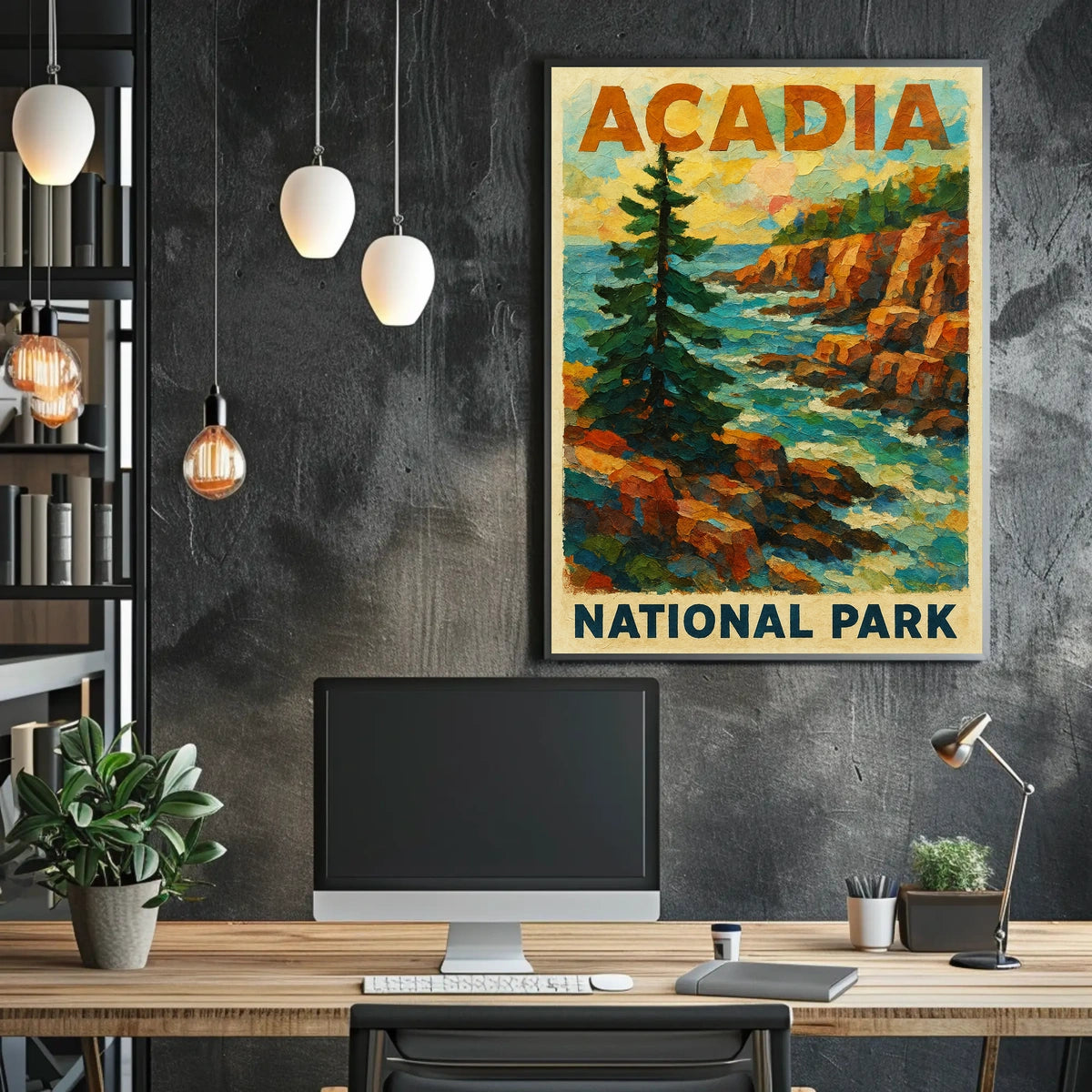 Acadia National Park Wanderlust Coastal Vintage Poster