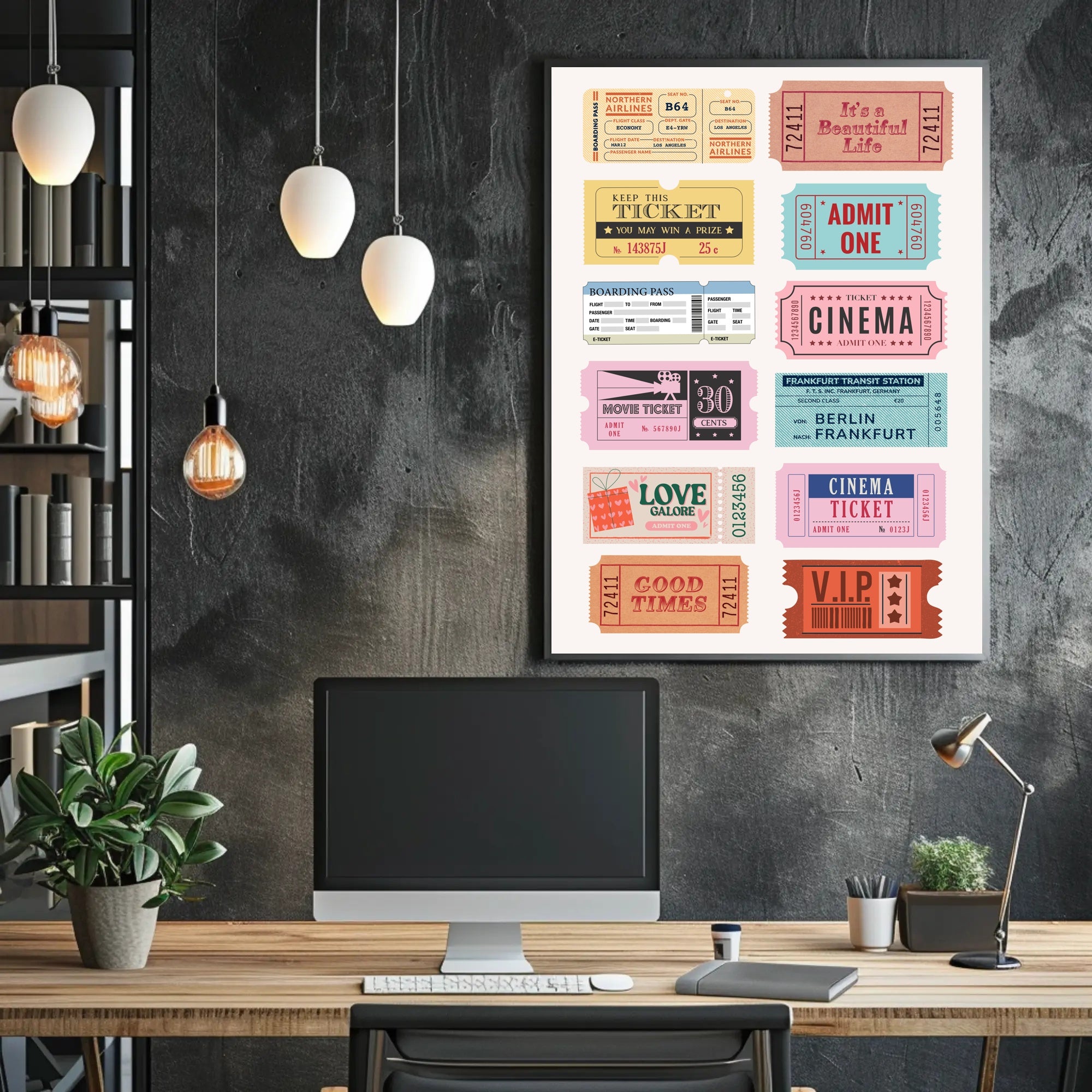 Nostalgic Vintage Ticket Collage for Retro Entertainment Poster PosterGoat