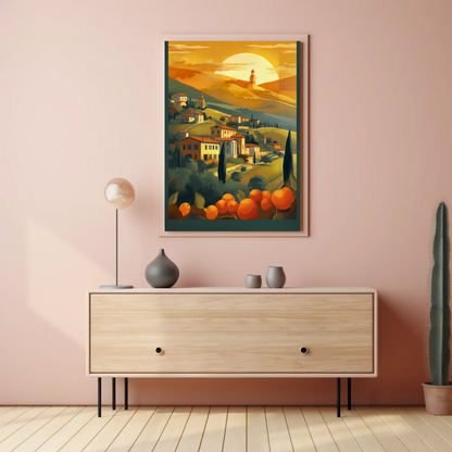 Tuscan Sunset Over Rolling Hillside Travel Poster
