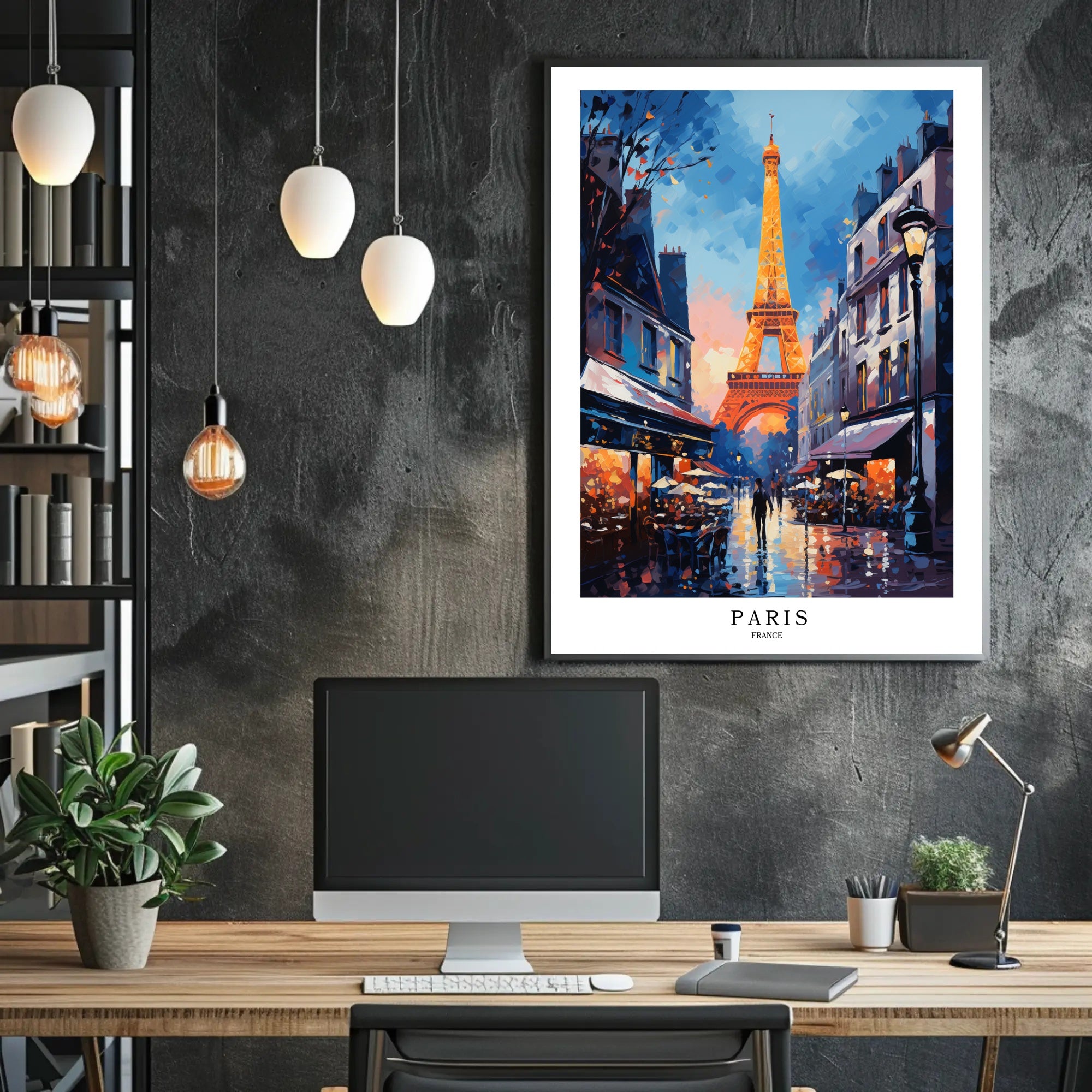 Parisian Romance Twilight Street Scene Urban or Cityscape Poster PosterGoat