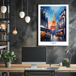 Parisian Romance Twilight Street Scene Urban or Cityscape Poster PosterGoat