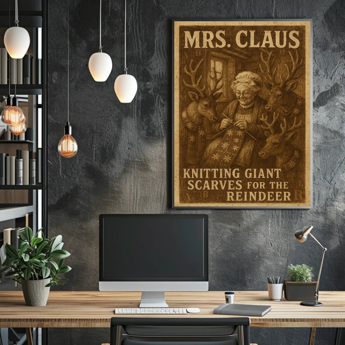 Mrs. Claus Knitting Giant Scarves Poster