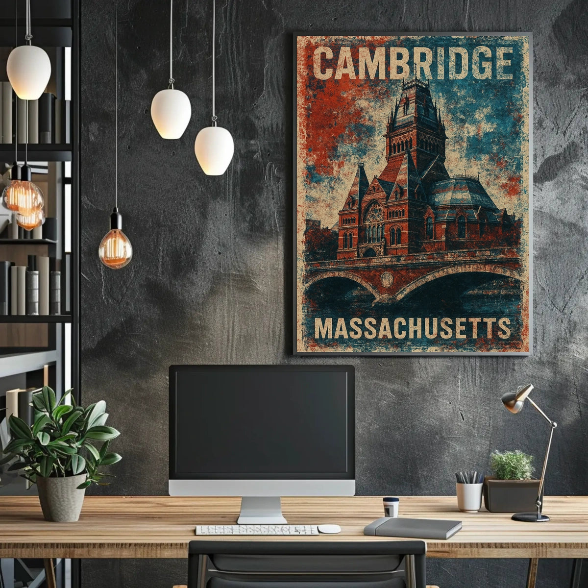 Cambridge Massachusetts Vintage Travel Decor Poster