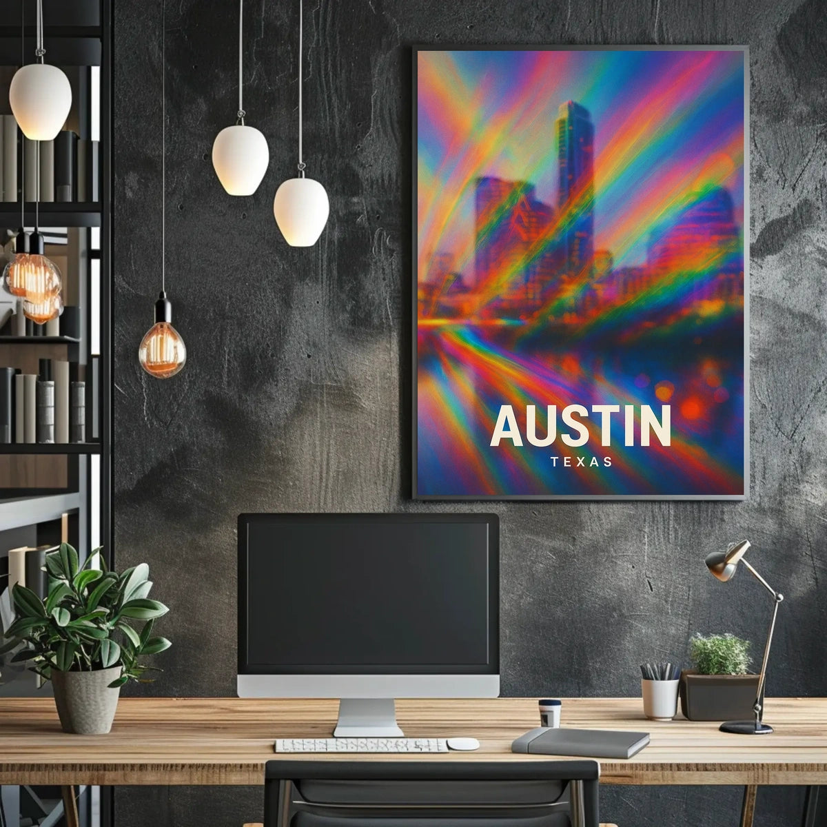 Austin Cityscape Psychedelic Pop Art Urban Poster