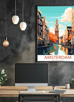 Amsterdam Canals Vintage Travel Poster