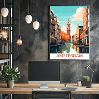 Amsterdam Canals Vintage Travel Poster