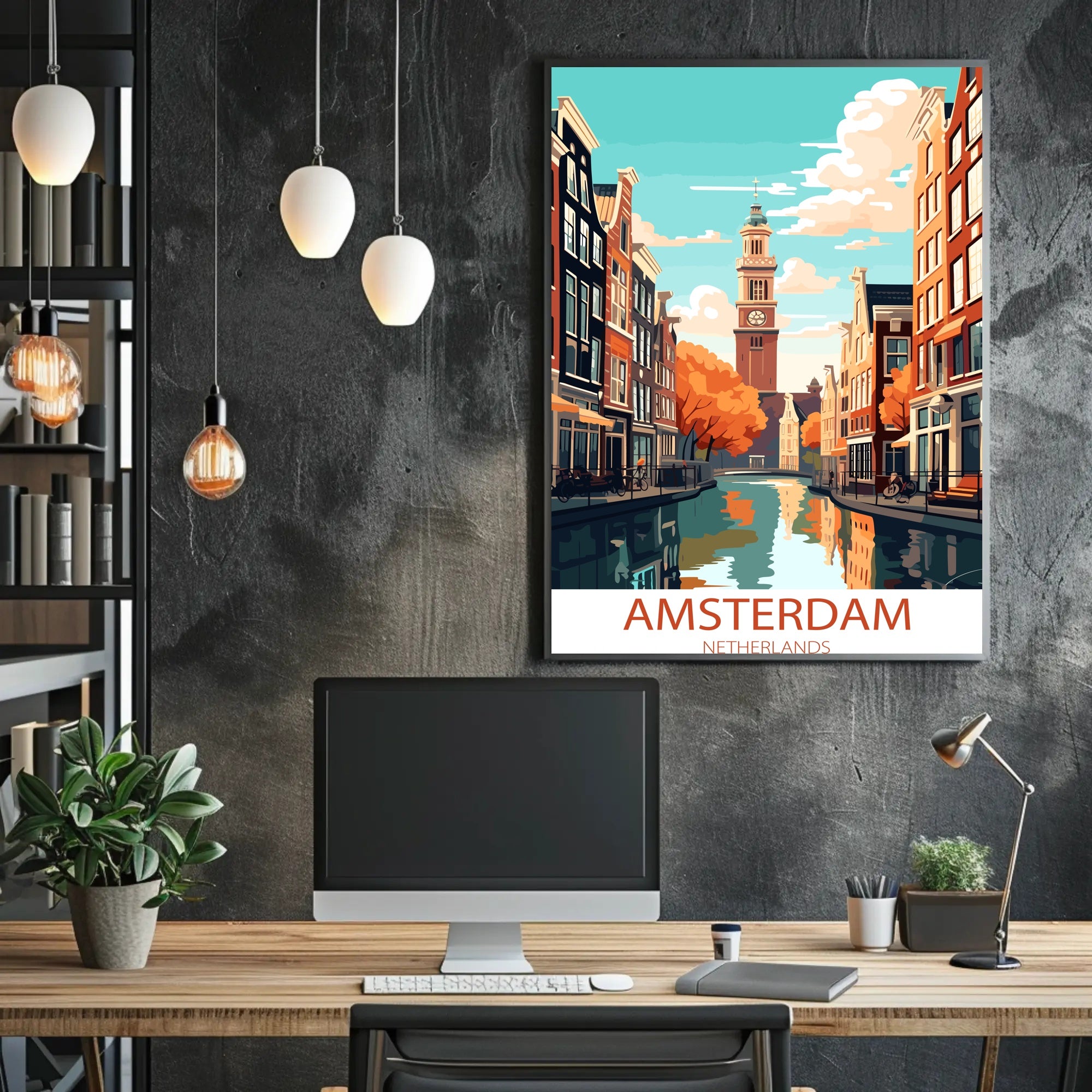 Amsterdam Canals Vintage Travel Poster