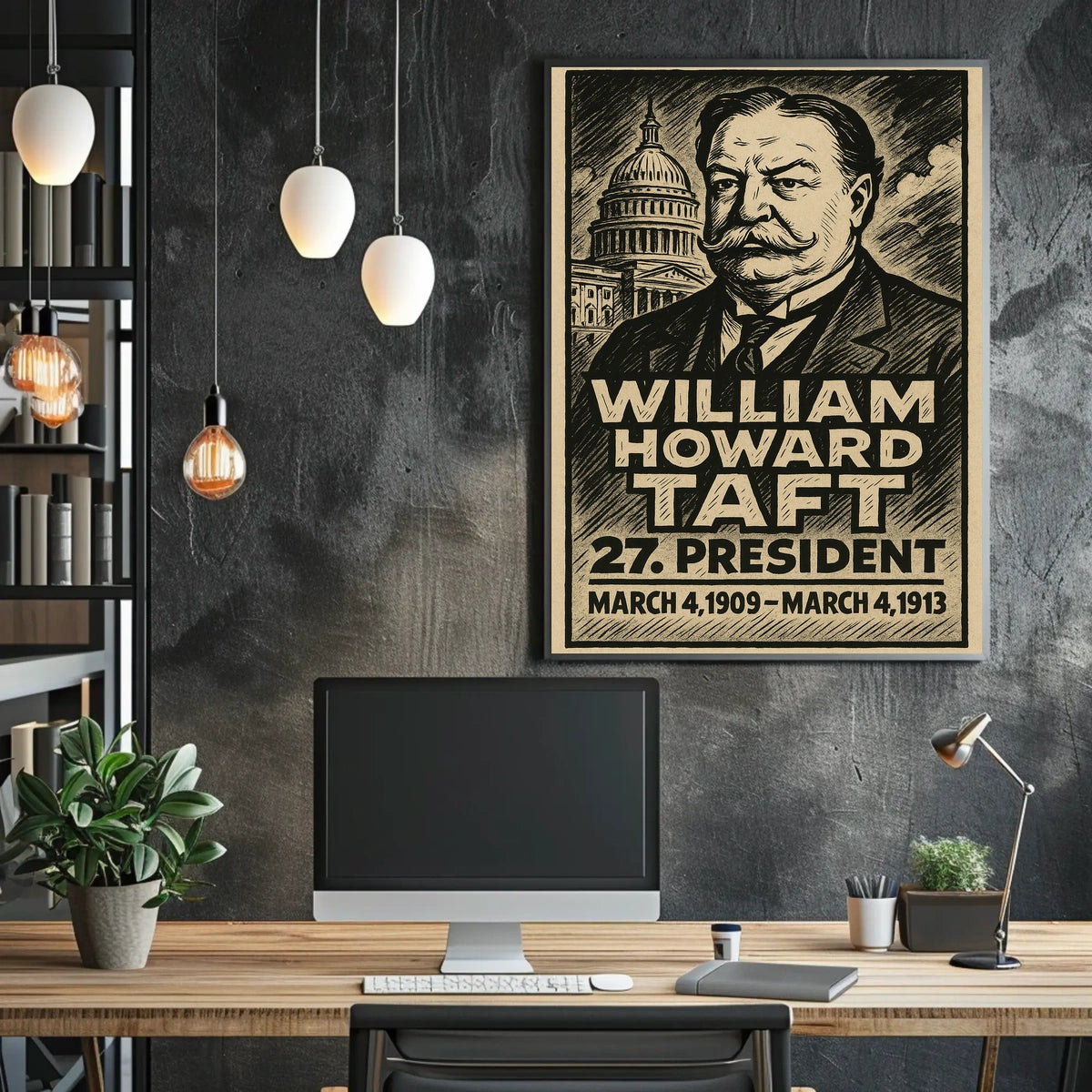 William Howard Taft 27th President of the United States B & W Comic Sketch Poster