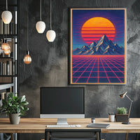 Retro-Futuristic Neon Landscape Poster - Futuristic Sci-Fi Poster