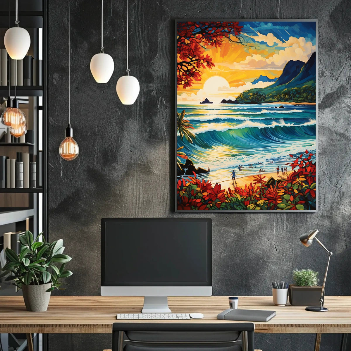Tropical Paradise Beach Scene at Sunrise-Sunset Travel Poster