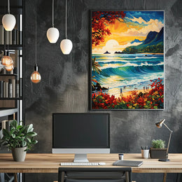 Tropical Paradise Beach Scene at Sunrise-Sunset Travel Poster