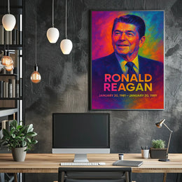Ronald Reagan 40th President of the United States Neon Gradient Overlay Poster
