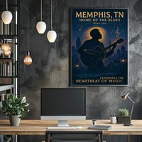 Memphis Blues Guitarist Vintage Cityscape Poster