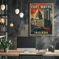 Fort Wayne Indiana Cityscape Vintage Wanderlust Poster